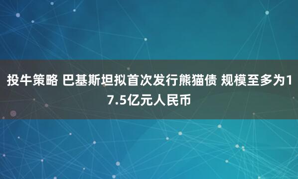 投牛策略 巴基斯坦拟首次发行熊猫债 规模至多为17.5亿元人民币